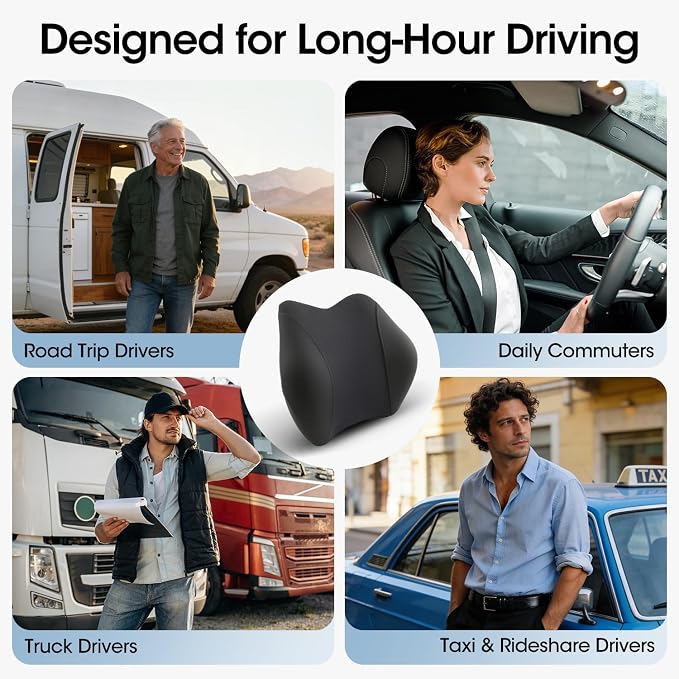 Lumbar Support Pillow for Car Seat – High-Density Memory Foam, Provides Comfort for Long Drivers, Relieves Lower Back Discomfort, Adjustable Strap Stays Put, Fits Most Cars, SUVs & Trucks (Black)