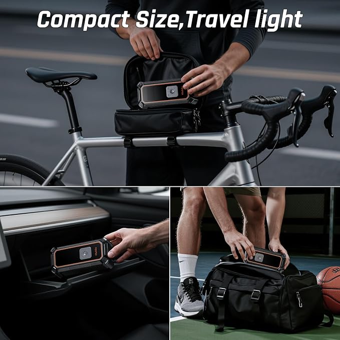 OlarHike Cordless Tire Inflator Portable Air Compressor, Dual Power - 5400 mAh & 12V DC, Air Pump for Car Tires, Bike, Motorcycle, Bicycle, Electric Pump with LED Light & Digital Pressure Gauge