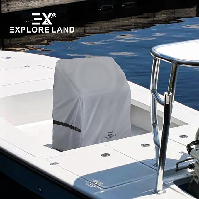 Explore Land Waterproof Boat Center Console Cover Fade Resistant 600D Marine Grade Fabirc Size up to 36"W x 24"D x 42"H, Grey