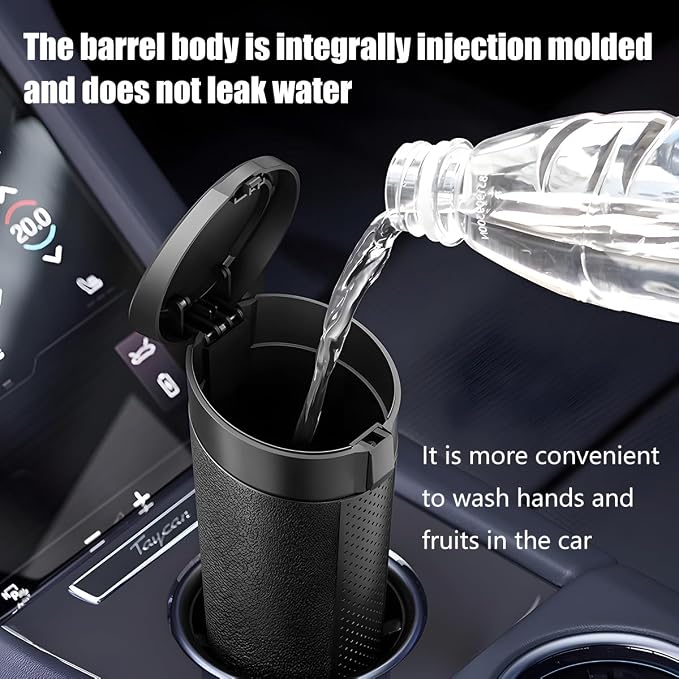 Car Trash Can, Leakproof Mini Automotive Garbage Bin Side Door Cup Holder Dustbin with Lid, Vehicle Interior Storage Organizer Accessories, Universal for SUV, Sedan, Truck (Black)
