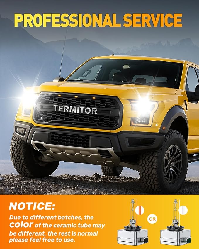 Termitor D1S HID Headlights Bulbs, 800% 30,000LM Enhanced Brighter, 6000K Cool White, IP68 Xenon 35W Design for Replace 66144 66140 85140 85415, Direct Plug-and-Play Installation, Pack of 2