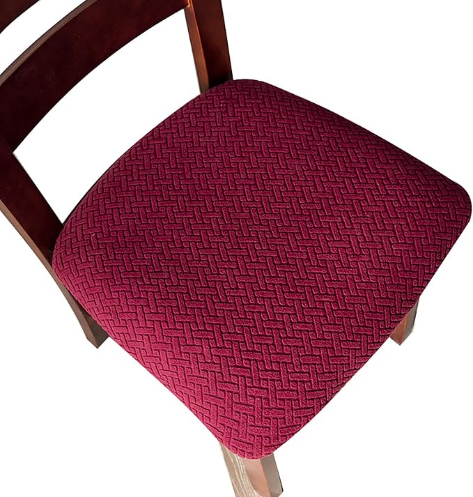Genina Seat Covers for Dining Room Chair Seat Slipcovers Kitchen Chair Covers (Wine Red, 4 Pcs)