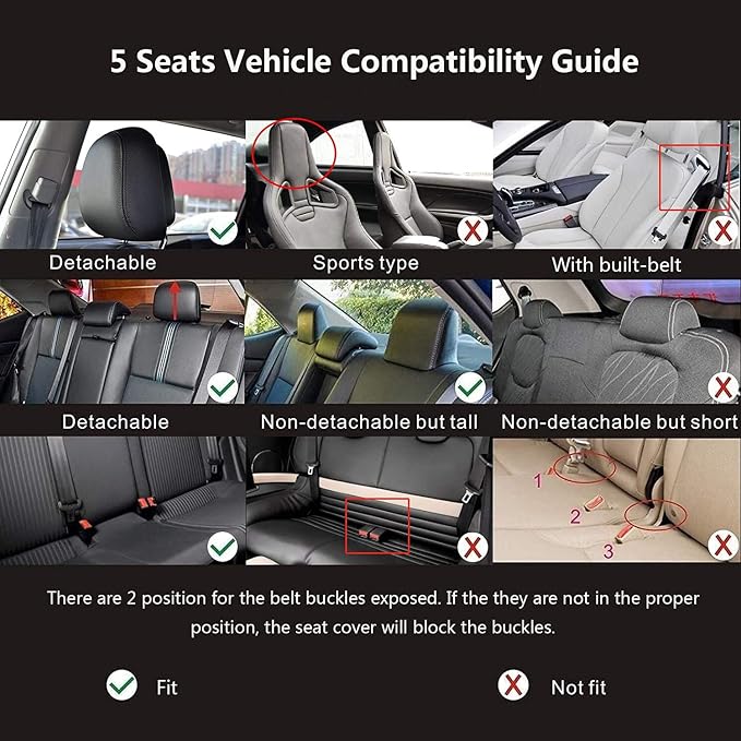 otoez Car Seat Covers Full Set, 5 Seat Pink Leather Seat Cover for Car, Waterproof Automotive Front and Back Seat Protectors for Most Sedens Trucks SUVs, Black & Pink