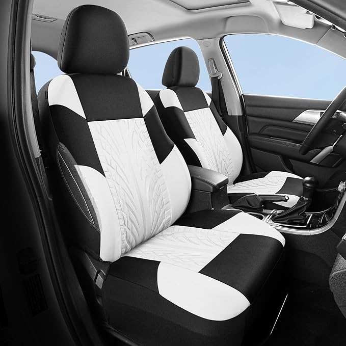 HChengkikz Front Car Seat Cover, Cloth and Washable (Black + White) | Breathable, Airbag compatible, Easy to Install, Universal Fit for Most Cars, Sedans, Truck, SUVs