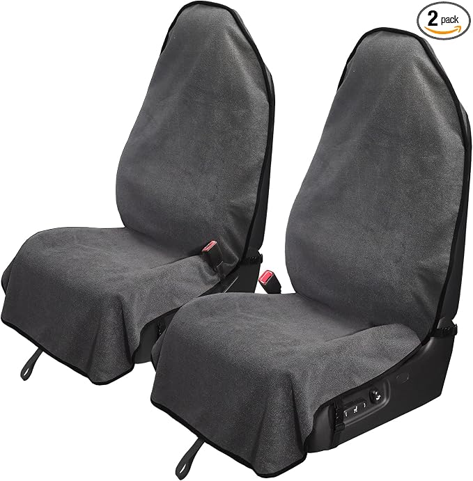 Leader Accessories Waterproof Towel Front Bucket Seat Covers, 2pcs Grey | Universal Non-Slip, Fits Car Truck SUV, Machine Washable, For Dog & Kid, Pets, Yoga, Gym, Beach, Swimming, Outdoor Sports