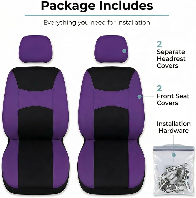 FH Group Universal Car Seat Covers Front Set for SUV Truck Sedan Vans | Waterproof All-Purpose Cloth Seat Cover Set Airbag Compatible Washable Split Bench Protector Interior Upgrade - Purple