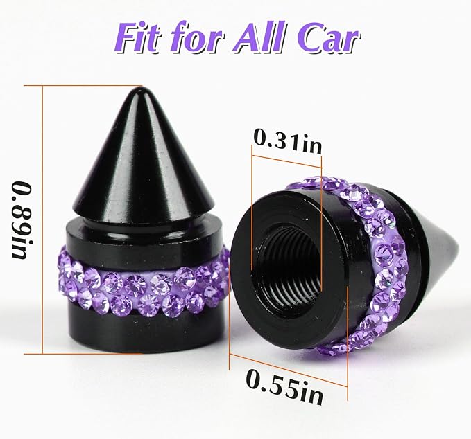 ToBeQueen Bling Purple Tire Valve Caps, 4 Pack Handmade Crystal Rhinestone Diamond Valve Stem Covers Universal Dustproof Bling Car Accessories for Women(Purple)