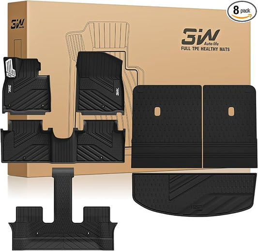 3W Floor Mats with Metal Pedals & Backrest Mats & Cargo Mats for Hyundai Palisade 2026 7/8 Passenger(Only Fit Gas), All Weather TPE Custom Fit Full Set Car Floor Liner Accessories, Black