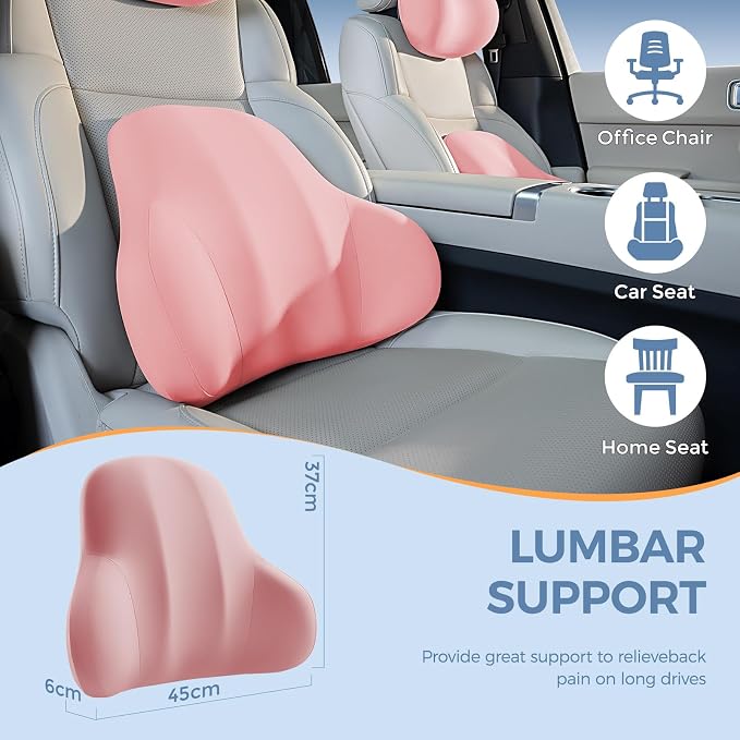 BABUR Ergonomic Memory Foam Lumbar Support Pillow for Car, Back Pain Relief | Ergonomic 100% Memory Foam, Back Pain Relief, Comfort Lower Back Support for Office Chairs, Car Seat, Wheelchair