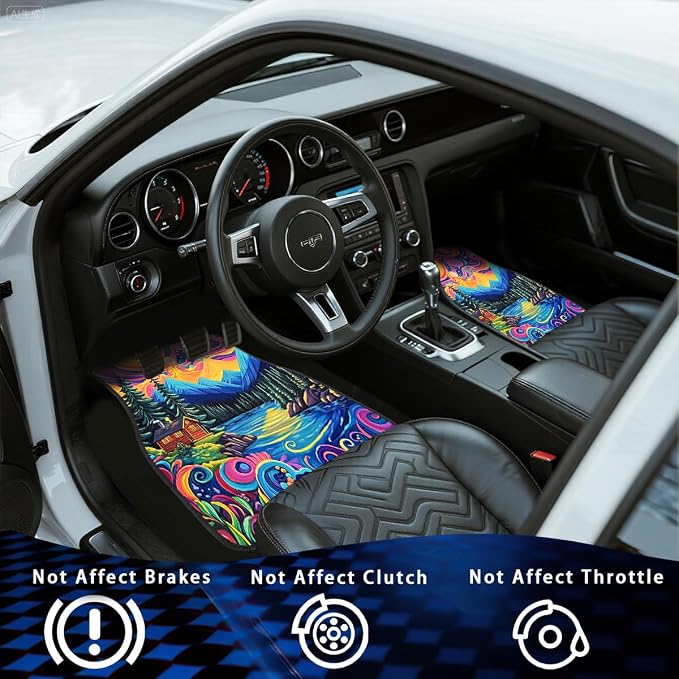 Abstract Car Floor Mats Set of 4 Colorful Sky Pine Tree Mountain Sun Set Automotive Car Floor Carpets Non-Slip Auto Car Accessories Universal Fit for Car SUV Truck Van