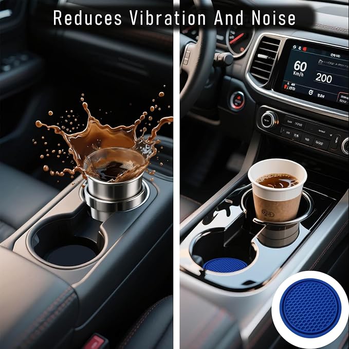 Car Cup Holder Coaster 4 Pack - Non Slip & Shockproof,Flexible PVC Rubber Insert for Car/Truck/SUV/Van (2.75"x0.2") Universal Fit Auto Cup Holders Accessories for Women and Man (Blue)