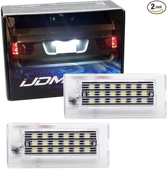 iJDMTOY CAN-bus Error Free Full LED License Plate Lights Compatible With BMW 2001-2006 E53 X5, 2004-2009 E83 X3, Powered By 18-SMD Xenon White LED Diodes