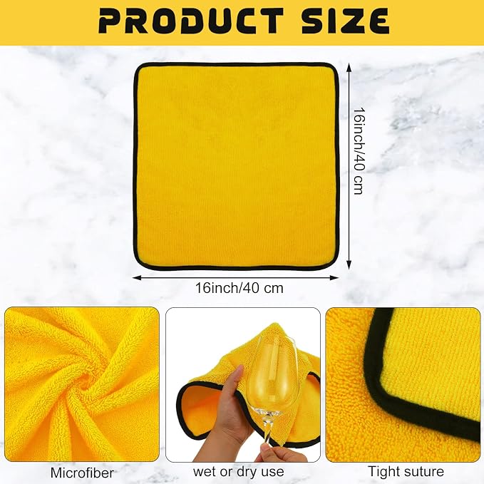 Tallew 40 Pcs Yellow Microfiber Towels: 16"x16" Microfiber Drying Towels Bulk Micro Fiber Car Cleaning Cloth for Cars Drying Washing Polishing Cleaning Household Supplies