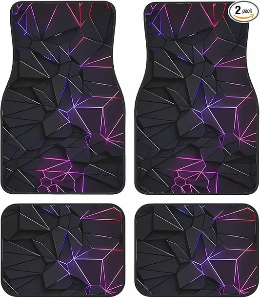 Universal Fit Car Floor Mats Set of 4Pcs, Geometric Purple Pattern All-Weather Front Rear Car Carpet Mats, Non-Slip Car Floor Mat Car Accessories for Automotive Trucks SUV Sedans Vans