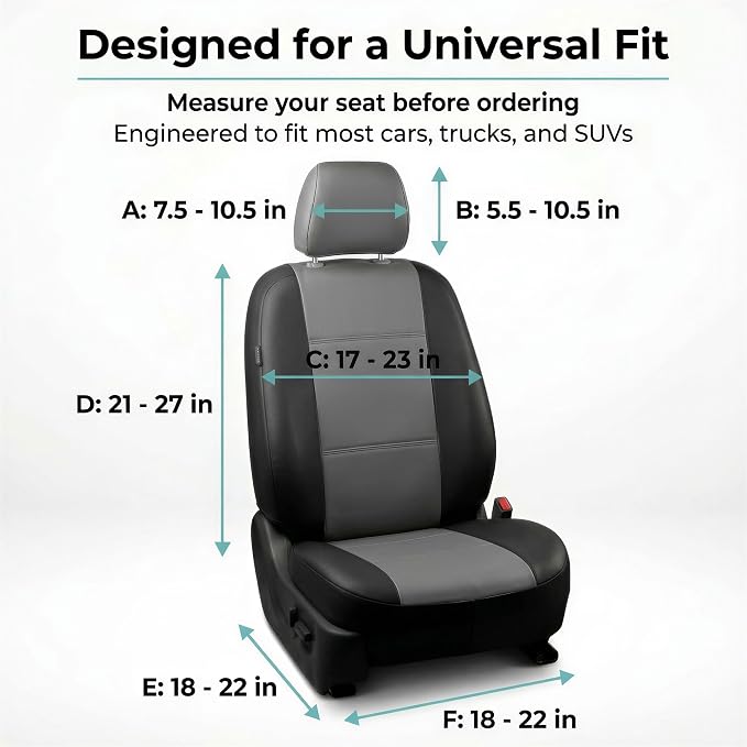 FH Group Car Seat Covers PU Leather Seat Covers Front Pair Set for Interior, Easy to Install Black Automotive Seat Covers – Universal Fit Interior Accessories for Cars Trucks and SUVs PU001102