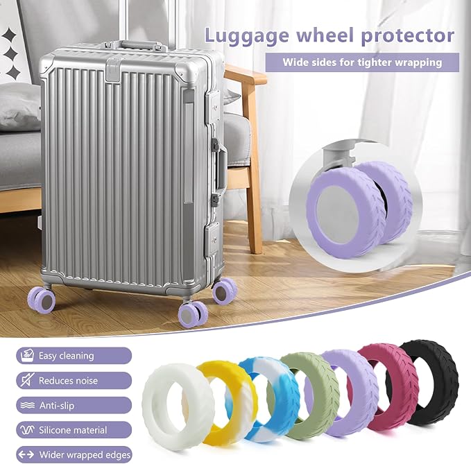 UMUST 8Pcs Luggage Wheel Covers,Silicone Cover for 2-2.4'' Suitcase Spinner Wheel, Upgrade Carry On Luggage Wheels Protector,Essential Travel Accessories (Purple)