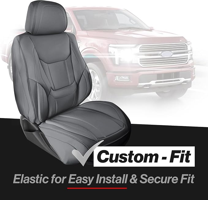 Coverland Custom Truck Car Seat Covers Front Seats for [2008-2010 Ford F250 F350 Super Duty Crew, Super Cab Bucket Seats] - Protector Water Resistant Leather Memory Form Seat Cushion [Front-Dark Gray]