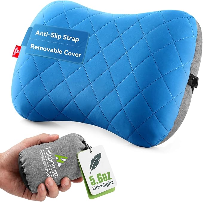 Hikenture Camping Pillow with Removable Cover, Ultralight Inflatable Pillow | Ergonomic Neck Lumber Support, Upgrade Leakproof Backpacking Pillow, Portable Packable for Hiking, Beach, Travel