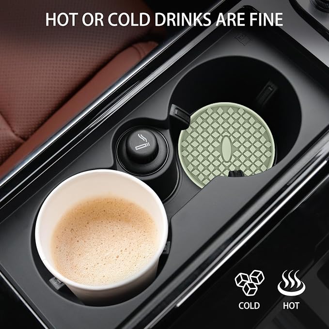 ME.FAN Car Cup Coasters [4 Pack] Silicone Car Coasters/Cup Mats, Non-Slip Recessed Car Interior Accessories Desert Sage