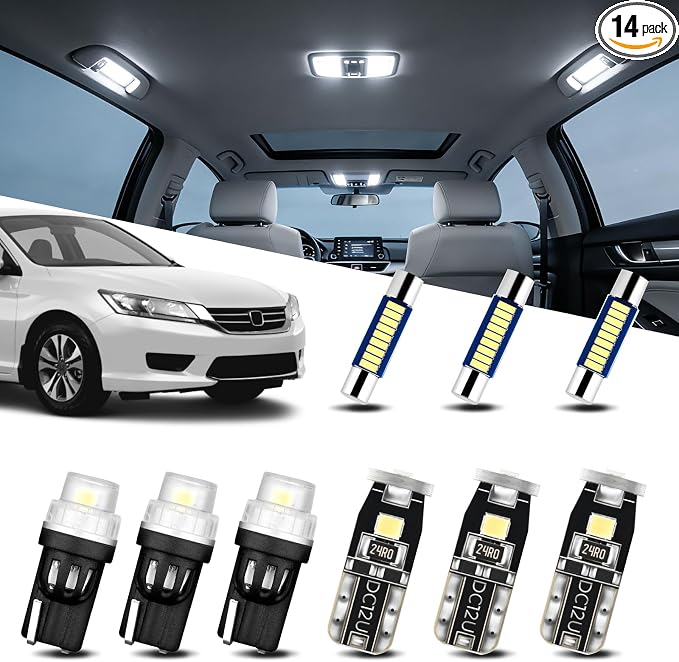 EASY EAGLE LED Interior Car Lights for Honda-Accord-2013-2022: 14 Piece Kit White LED Light Bulbs - Super Bright 6000K + Install Tool