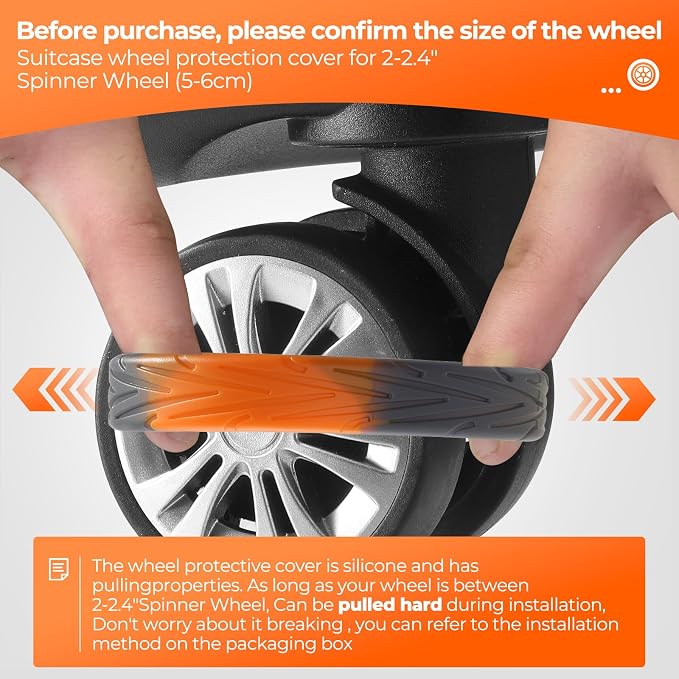 8Pcs Upgrade Luggage Wheel Covers,Travel Accessories (Gunmetal Grey/Orange) | Wear-resistant & anti-noise silicone covers. Fits 2-2.4" wheels. Protects suitcase wheels. Travel essential for suitcases