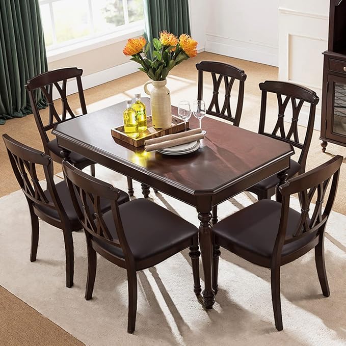 Fuloon Dining Chair Seat Covers 4 PCS, Solid Pu Leather Waterproof Seat Cushion Cover Oilproof Stretch Dining Chair Protctor Slipcover (Pu Dark Brown)