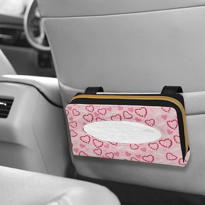 Pink Hearts Car Visor Tissue Box Holder Car Interior Accessories Sun Visor Accessories PU Leather Napkin Holder for Backseat