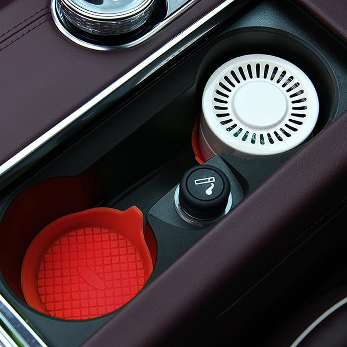 4 Pack Car Cup Coasters, Silicone Insert Recessed Car Cup Holder Coasters, Waterproof Non-Slip Sift-Proof Car Cup Mats, Universal Car Interior Accessories (Red)