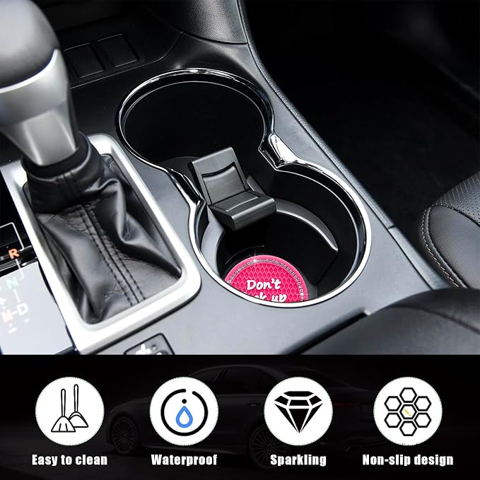 Ziciner 4 Pack Bling Car Cup Holder Coaster, 2.75 Inch Anti-Slip Auto Insert Cup Coaster, Crystal Car Drink Cup Mat Perfect for Women Girls, Universal Interior Decor Accessories (Rose Red)
