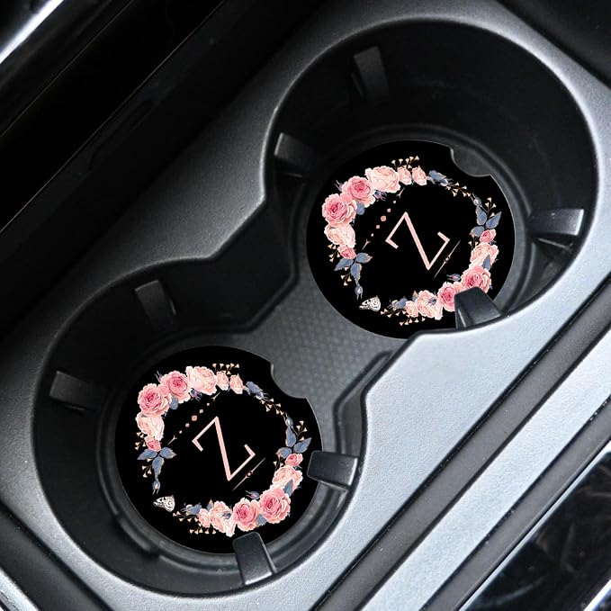 2pcs Letter Z Car Coasters,Absorbent Universal neoprener Cup Holder Coasters with a Finger Notch,Car Accessories for Women&Man Interior，2.75"
