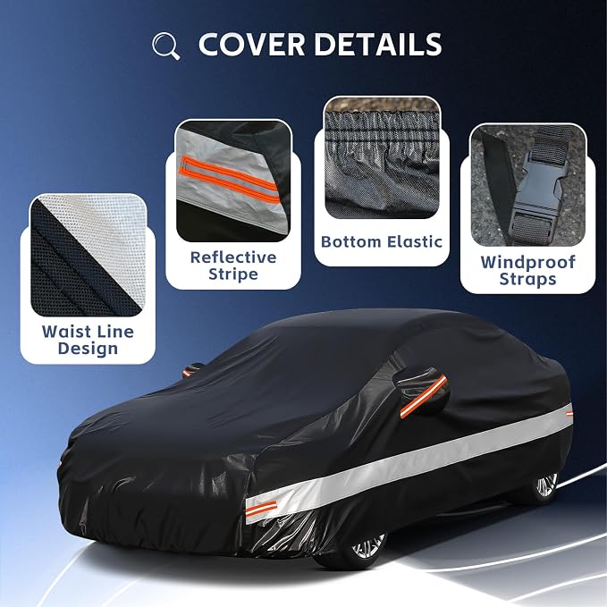 10 Layers Car Cover Custom Fit for Honda Civic Sedan (1991-2026) Waterproof All Weather for Automobiles, Outdoor Full Cover Sun UV Rain Protection with Cotton.Black