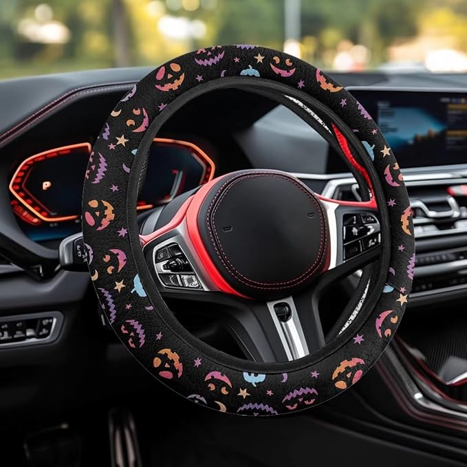 AFPANQZ Universal Automotive Steering Wheel Covers Fit 14 to 15 inch | Ghost Face Star Print, Easy Fix Machine Washable Steering Wheel Protection for All Season