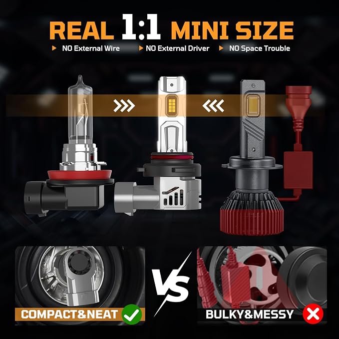 9006/HB4 Low Beam Fog Light Bulbs, 800% Ultra Bright Fog Lights, 50,000LM 6500K Cool White with 14000RPM Fan, IP68 Waterproof, 1:1 Size, Plug-N-Play, Canbus Ready (2-Pack)