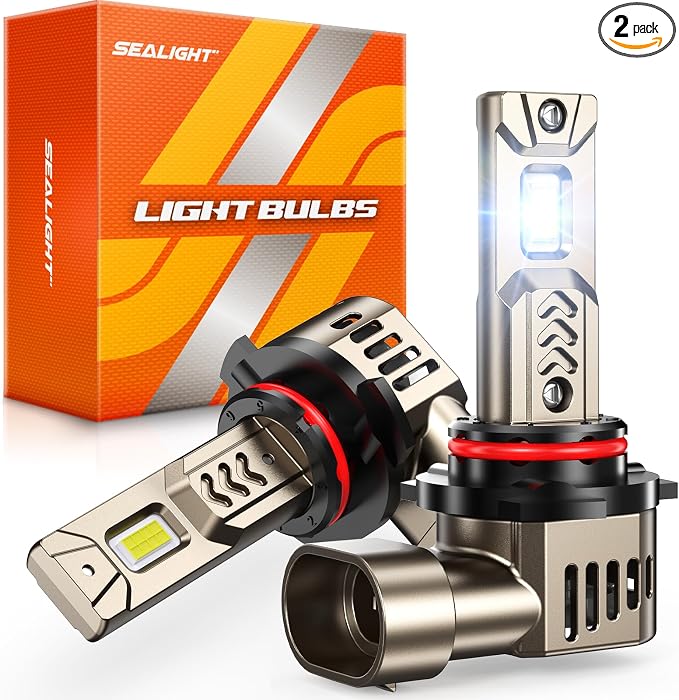 SEALIGHT 9005/HB3 Bulbs, 45,000LM Super Brighter, 1:1 Halogen Size, 6500K Cool White, Long Service Life with Cooling Fan, Plug and Play, Pack of 2