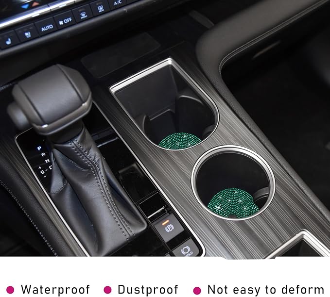 Ziciner 2PCS Bling Car Cup Holder Coaster, 2.73 Inch Anti-Slip Cup Insert Coasters, Crystal Rhinestone Auto Drink Cup Mat, Universal Interior Decor Car Accessories for Women Girls (Green)