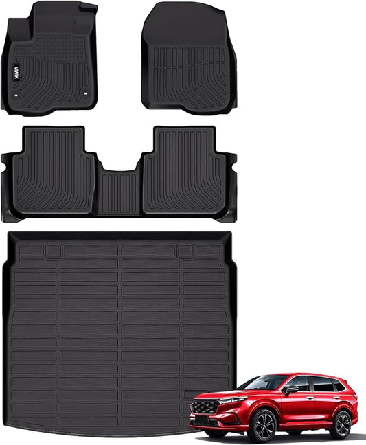 VIWIK Floor Mats & Cargo Liner Fit for Honda CR-V 2023-2026 (Include Hybrid Model) All Weather Custom Floor Liners Cargo Mat Deck in Upper Position,1st and 2nd Row & Trunk Liner Full Set TPE Black