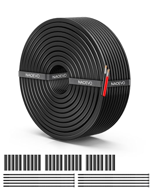 NAOEVO 18 Gauge Wire 2 Conductor Electrical Wire, 18 AWG Stranded PVC Cord, 12V Low Voltage/Tinned Copper/Flexible Cable for Automotive Wiring, Lamp Cord, Marine Cable (50FT)