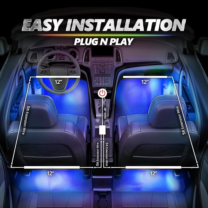 OPT7 Aura Pro Double Glow Interior Sports Car Lights with App & Remote | Ultra Bright Ambient Glow, Multicolor Double LED Strips, Car Meet Decor, 12V JDM Accessories, Music Sync Lighting, 4PC Kit