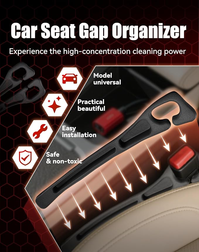 2PCS Dual Slot Car Seat Gap Organizer with Seat Belt Holes, Stopping Phone Key from Falling, Car Seat Gap Fillers, Car Seat Gap Plug with Storage Slot, Fit Car Suv Truck (Brown)