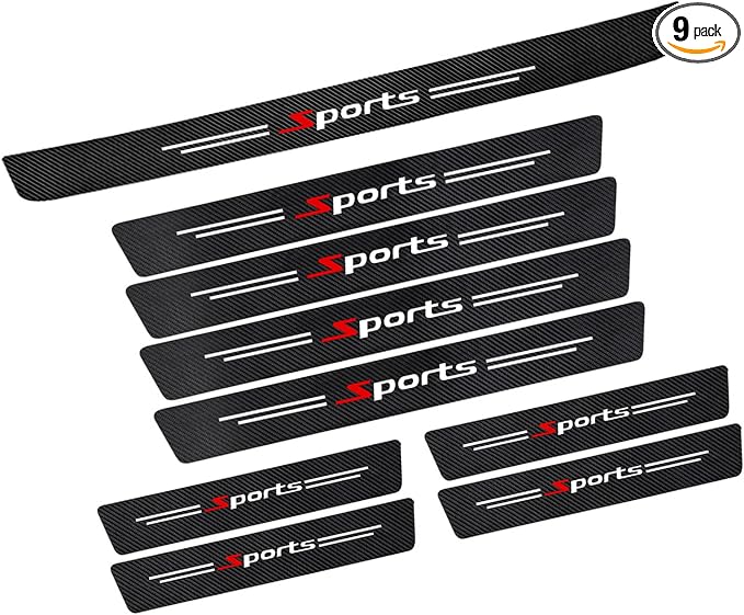 9 PCS Car Door Sill Protector, Carbon Fiber Rear Bumper Guard Strip, Leather Threshold Sticker, Anti-Scratch Auto Door Entry Guards Sill Protector, Universal for Most Vehicles (Black)