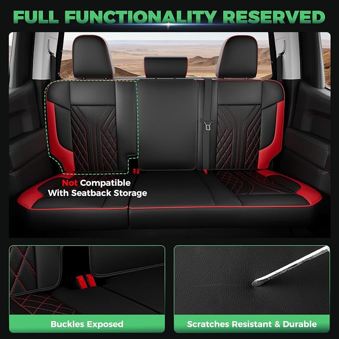 Truck Leather Seat Covers for Chevy Silverado Gmc Sierra 2019-2026 | Crew Cab 1500/2500/3500HD, Bucket Seat, NO Rear Seatback Storage, Scratch-resistant, Easy-clean, Pickup Protector, Full Set