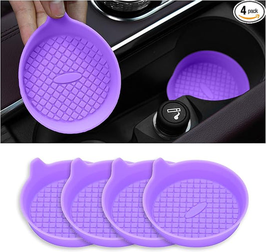 4 Pack Car Cup Coasters, Silicone Insert Recessed Car Cup Holder Coasters, Waterproof Non-Slip Sift-Proof Car Cup Mats, Universal Car Interior Accessories (Purple)
