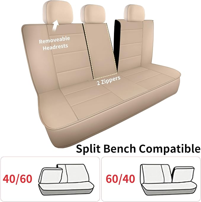 HChengkikz Car Seat Cover, Waterproof Faux Leather (Beige) | Car Seat Protectors, Quilting, Easy to install, Airbag Compatible, Universal Fit for Most Suvs, Trucks, SUVs