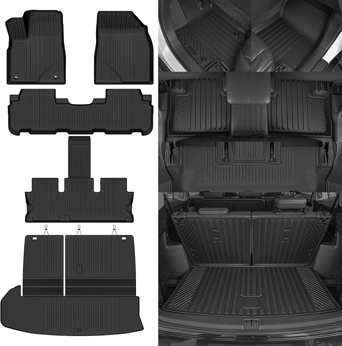 Custom Fit Floor Mats for 2014-2019 Toyota Highlander | All Weather TPE Floor Liners with Trunk Mat | Odorless Interior Accessories