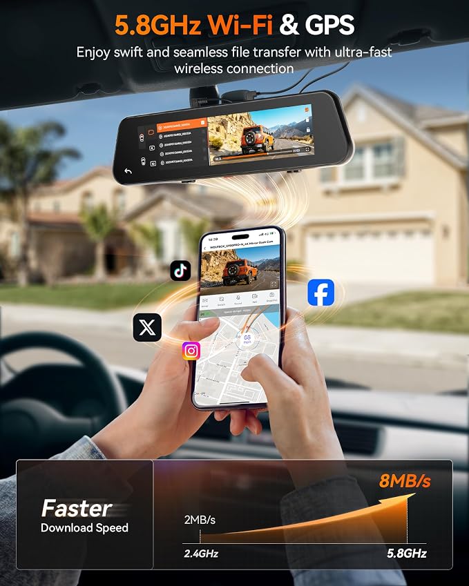 WOLFBOX G900 PRO-N Mirror Dash Cam with 8MP STARVIS 2 IMX678, 12" 4K Front and 2.5K Rear View Mirror Camera, 5.8GHz WiFi, Voice Control, Smart Night Vision, Loop Recording (SD Card Not Included)