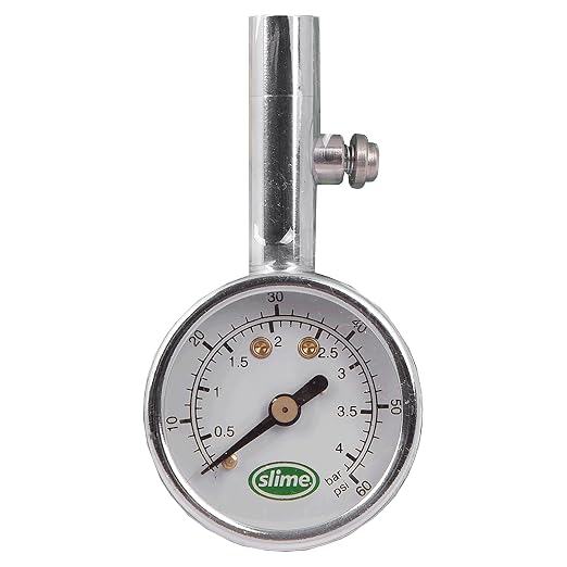Slime 20048 Dial Gauge, Analogue, Mini, 5-60 psi with Bleeder Valve