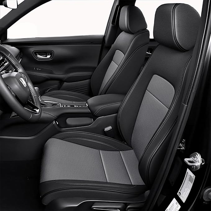 AOMSAZTO Custom Fit Seat Covers for Honda HRV Sport,LX 2023 2024 2025 2026 | Full Set WaterProof Airbag Compatible Faux Leather Black&Gray