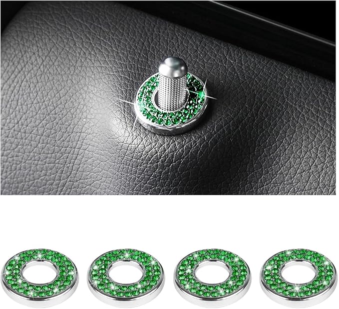 Osilly 4 Pcs Bling Car Inner Door Lock Covers, Crystal Pull Rod Bolt Stickers, Sparkly Rhinestones Auto Door Bolt Decorations, Vehicle Lock Pin Cap Decors for C Class C200L GLC260 C260L (Green)