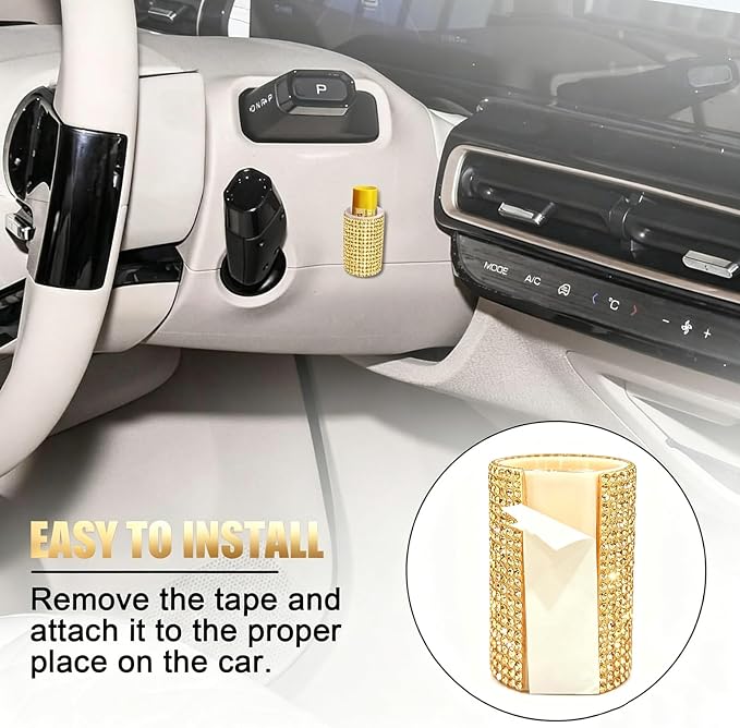 Upright Car Chapstick Holder, Bling Insulating Lip Balm Holder,Rhinestone Car Accessories for Women Interior ,Suitable for Most Vehicles. (Yellow)