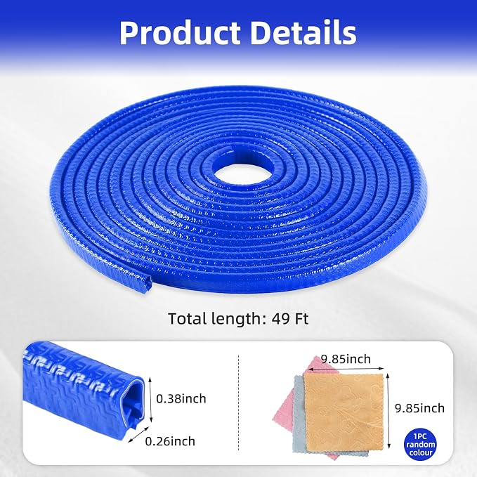 SINGARO 49Ft (15M) Car Door Edge Guard, No Glue Car Door Entry Guard Protective Strip, Rubber Edge Trim Car Door Protector, Applicable to Car, Truck, SUV and ATV, Car Exterior Accessories（Blue）